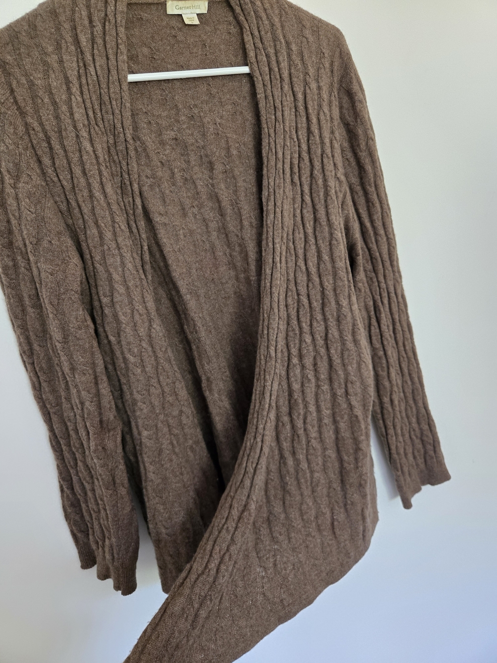 Garnet Hill Cable Knit Open-Front Cardigan Cashmere Sweater Fall Staple L - Picture 6 of 6